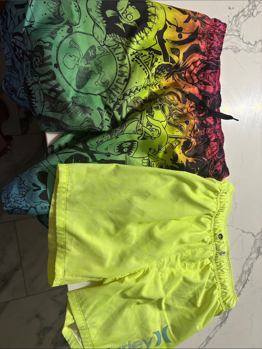 Hurley Men's Neon Yellow & Multi-Color Graphic Hybrid Shorts